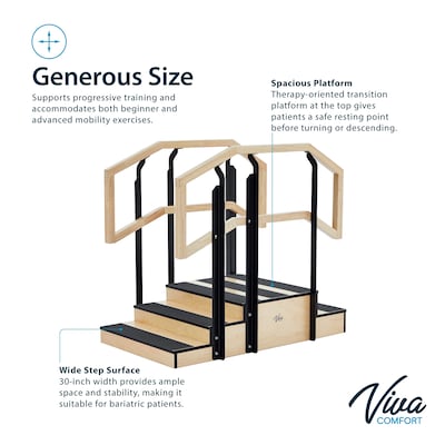 Viva Comfort Physical Therapy Non-slip Staircase with Safety Handles, 500 lbs. Capacity, Natural Wood (ADI906-01-MK)