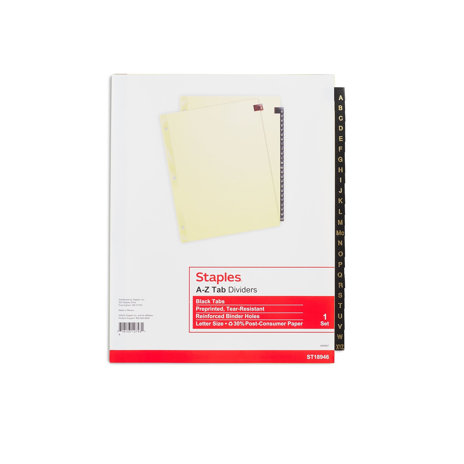 Staples Alphabetical Leather Dividers, 26-Tab, Black (18946/11483)