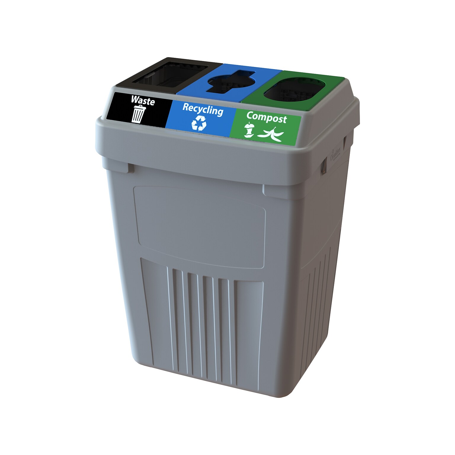 CleanRiver FlexE Plastic Trash & Recycling Bin Combo, 50 Gallon, Gray (FX50B-BK3-R-BE-W-BK-C-GN)
