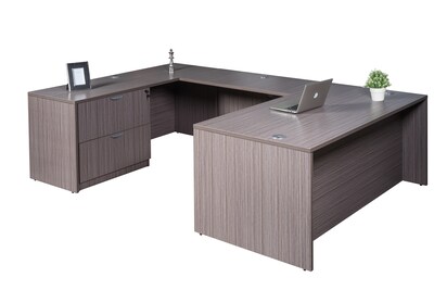Boss Office Products 66 U-Shaped Desk with Lateral File, Driftwood (GROUPA18-DW)