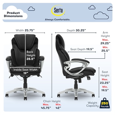 Serta Works Bryce Ergonomic Bonded Leather Swivel Executive Chair, Black (43807A)