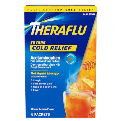 Theraflu Daytime Severe Cold Relief Powder, Honey Lemon? Flavor, 6 Packets/Box (64260603)