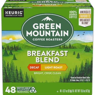 Green Mountain Breakfast Blend Decaf Coffee Keurig® K-Cup® Pods, Light Roast, 48/Box (5000355634)