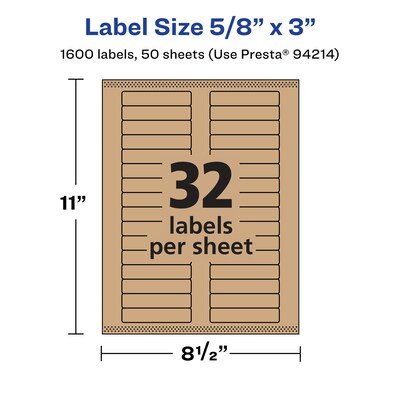 Avery Laser/Inkjet Rectangle Multipurpose Labels, 5/8" x 3", Kraft Brown, 1600 Labels/Box ( 94214)