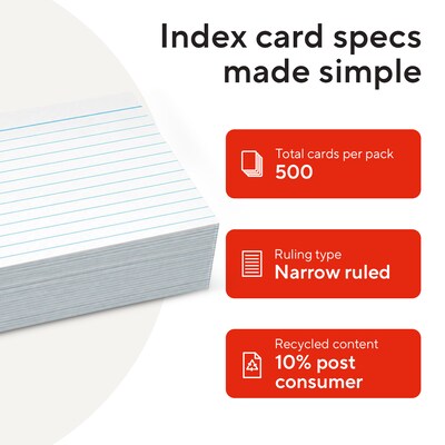 Staples Index Cards, 3" x 5", Lined, White, 500 Pack – Ruled Cards for Studying, Notes & Classroom Use