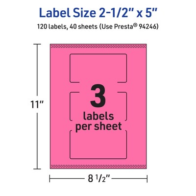 Avery Rectangle Laser/Inkjet Multipurpose Labels, 2.5" x 5", Bright Pink (120/Box)