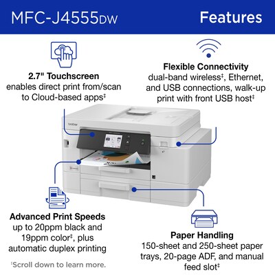 Brother INKvestment MFC-J4555DW Wireless Color All-In-One Inkjet Printer, Best for Home Office