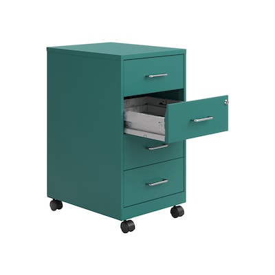 Space Solutions 18" 4-Drawer Metal Mobile Organizer, Locking, Teal (25946)