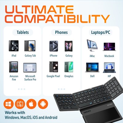 Delton F92 Foldable Portable Wireless Keyboard with Touchpad, Black (DKBF92)