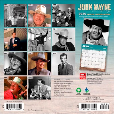 2026 BrownTrout John Wayne 7 x 7 Monthly Wall Calendar (9798330701803)