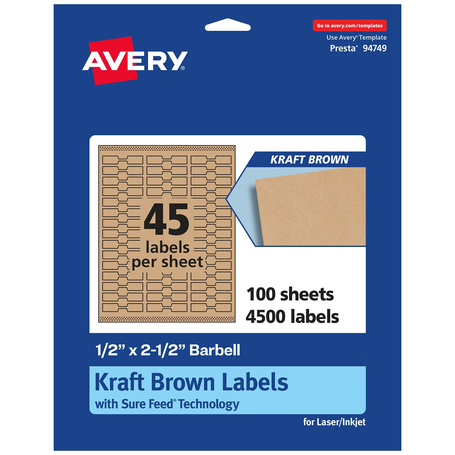 Avery Laser/Inkjet Decorative Edge Multipurpose Labels, .5 x 2.5, Kraft Brown, 4500 Labels/Box ( 94749)