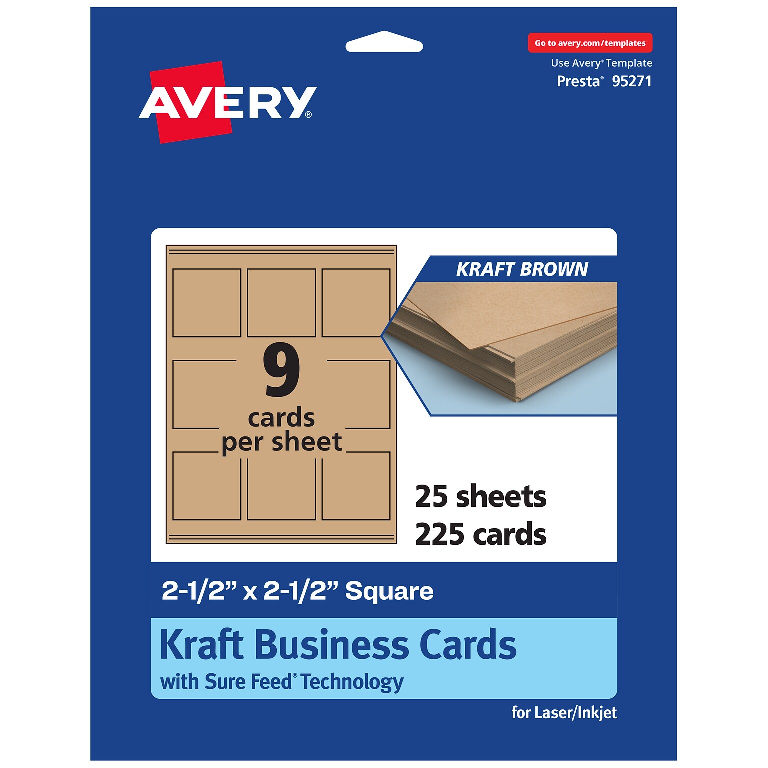 Avery Business Cards, 2.5 x 2.5, Matte Kraft Brown, 225/Pack (95271)