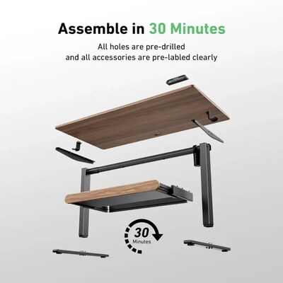 Huanuo 48"W Electric Rectangular Adjustable Standing Desk with Storage Drawer, Walnut (HNESD77WN)