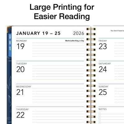 2026 Global Printed Products Big Print 8.5 x 11 Weekly & Monthly Planner, Paperboard Cover, Blueberry Vines (LGPRTCY26851188)