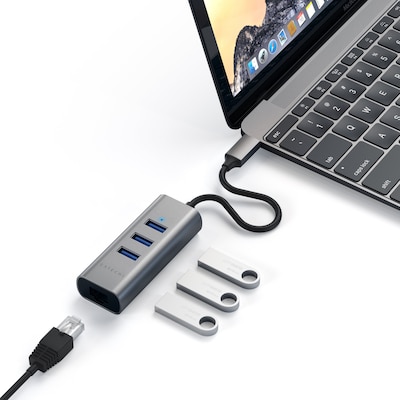 Satechi Type-C 2-in-1 USB 3.0 Aluminum 3 Port Hub and Ethernet Port, Space Gray (ST-TC2N1USB31AM)