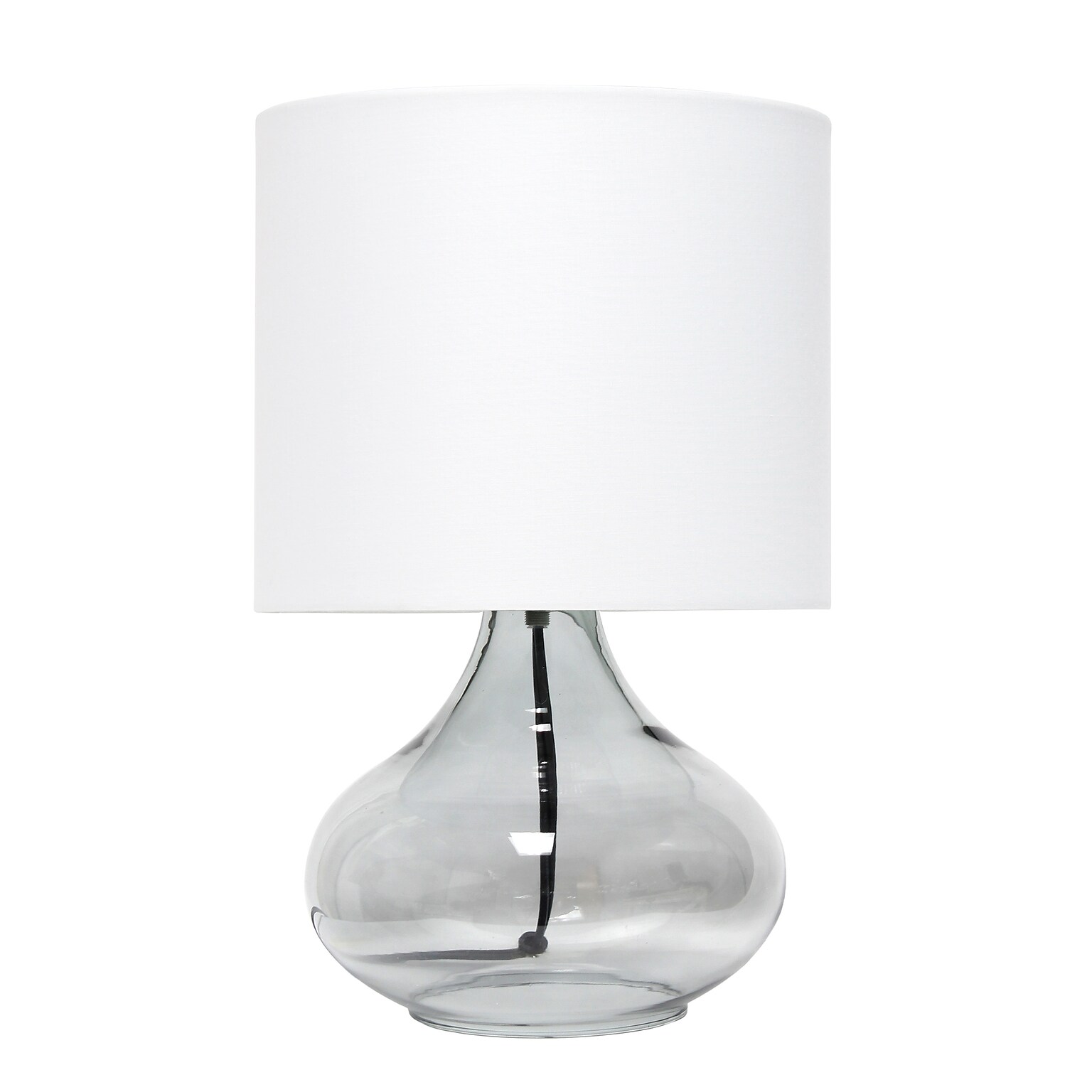 Simple Designs Glass Raindrop Table Lamp Fabric Shade, Smoke Gray with White Shade (LT2063-SMW)