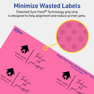 Avery Laser/Inkjet Rectangle Multipurpose Labels, 1.5" x 2.75", Bright Pink, 800/Box (94230)