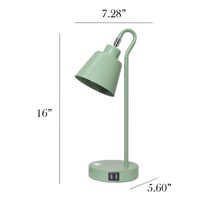 Simple Designs Sleek Essentials LED Desk Lamp, 16", with USB Ports, Sage Green (LD1073-SGE)