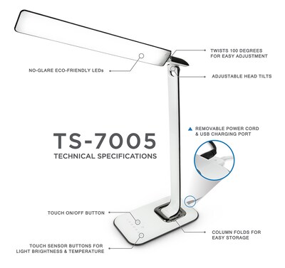 Mount-It! Turcom LED Desk Lamp, 16", with USB Port, White (TS-7005)