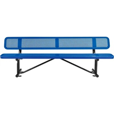Global Industrial 8 Outdoor Steel Picnic Bench w/ Backrest, Perforated Metal, Blue (262077BL)