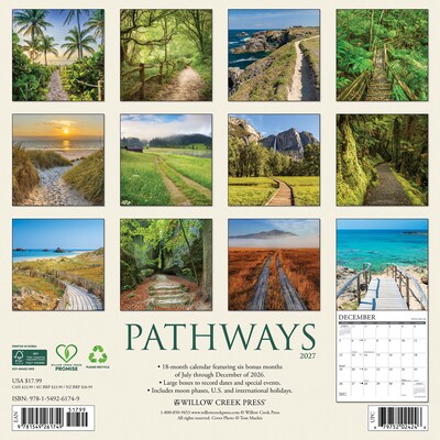 2027 Willow Creek Pathways 12 x 12 Monthly Wall Calendar, Assorted Colors (61749)