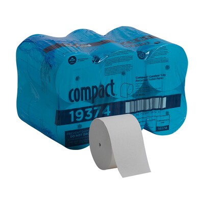 Compact Recycled 1-Ply Coreless Toilet Paper, White, 3000 Sheets/Roll, 18 Rolls/Carton (19374)