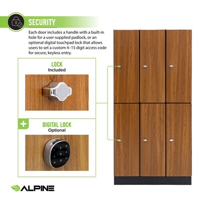 Alpine Industries 72" 2-Tier 3-Column Storage Locker, Oak (701-O-3-SPO-WTTR)
