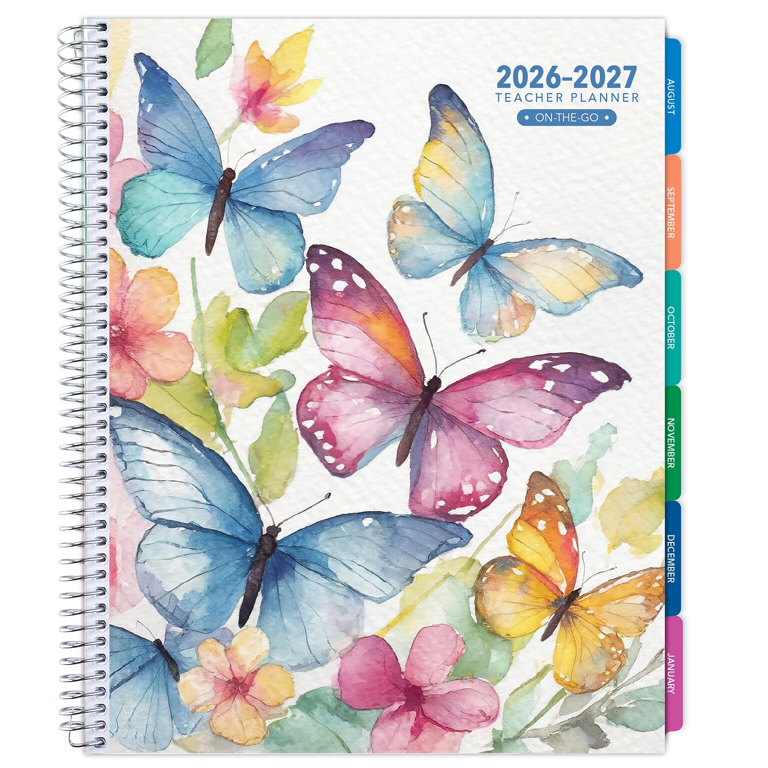 2026-2027 Excello Brands 8.5 x 11 Academic Weekly & Monthly Teacher Planner, Watercolor Butterflies (TP-AY26-0033)
