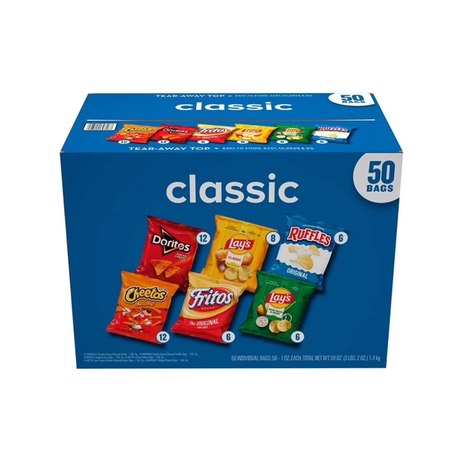 Frito-Lay Classic Mix Variety Pack Chips, 50 Bags/Box, 2/Box (70228)