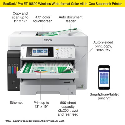 Epson EcoTank Pro ET-16600 Wireless Wide-format All-in-One SuperTank Office Printer, prints up to 13" x 19"