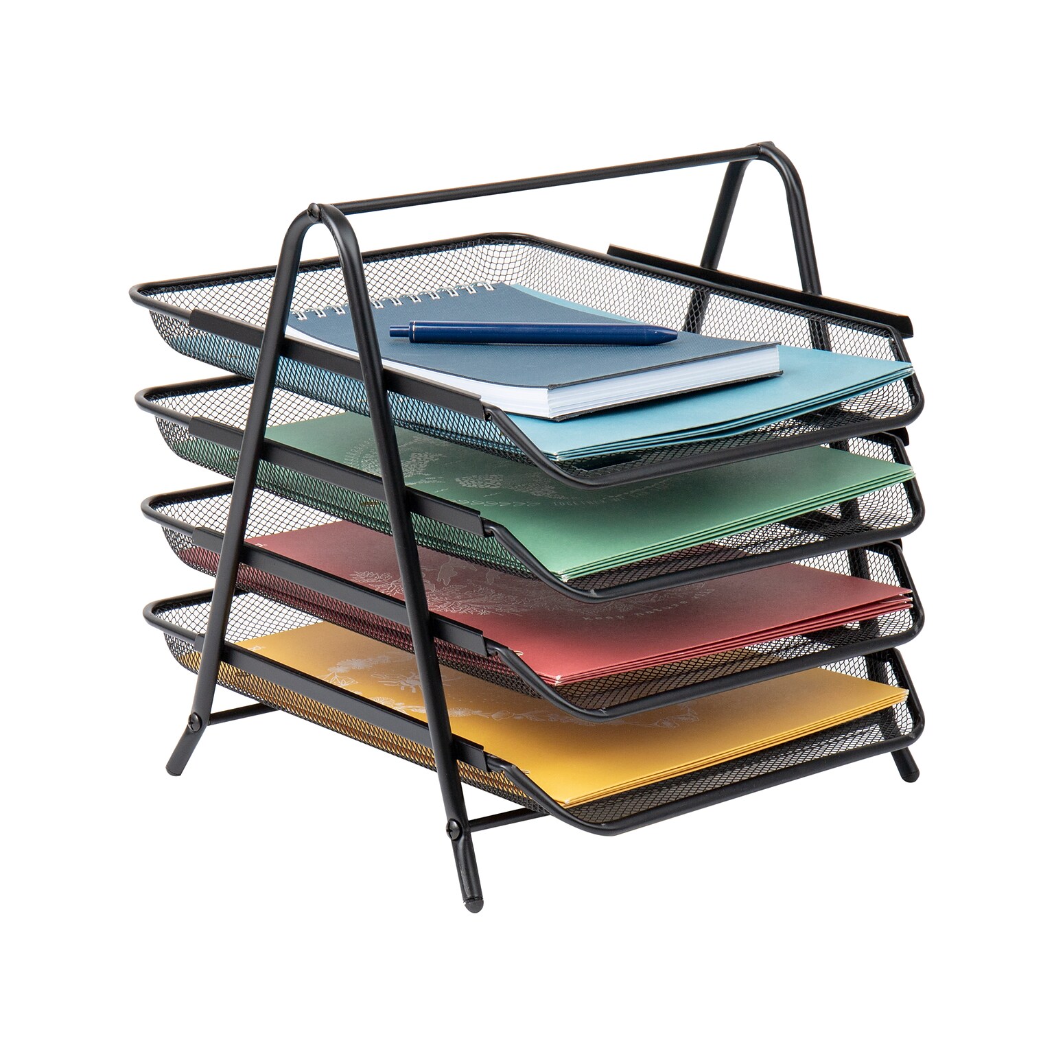 Mind Reader 4-Tier Stackable Paper Desk Tray Organizer, Metal Mesh, Black (4TPAPER-BLK)