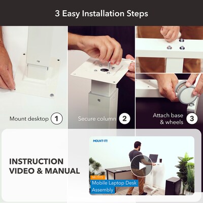 Mount-It! Metal Height-Adjustable Sit-Stand Mobile Laptop Cart with Lockable Wheels, White (MI-7975)