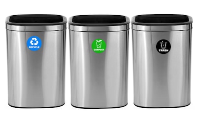 Alpine Industries Commercial Indoor Three-Stream Recycling Station, 10.5 Gallon, Stainless Steel (ALP470-40L-R-T-CO)