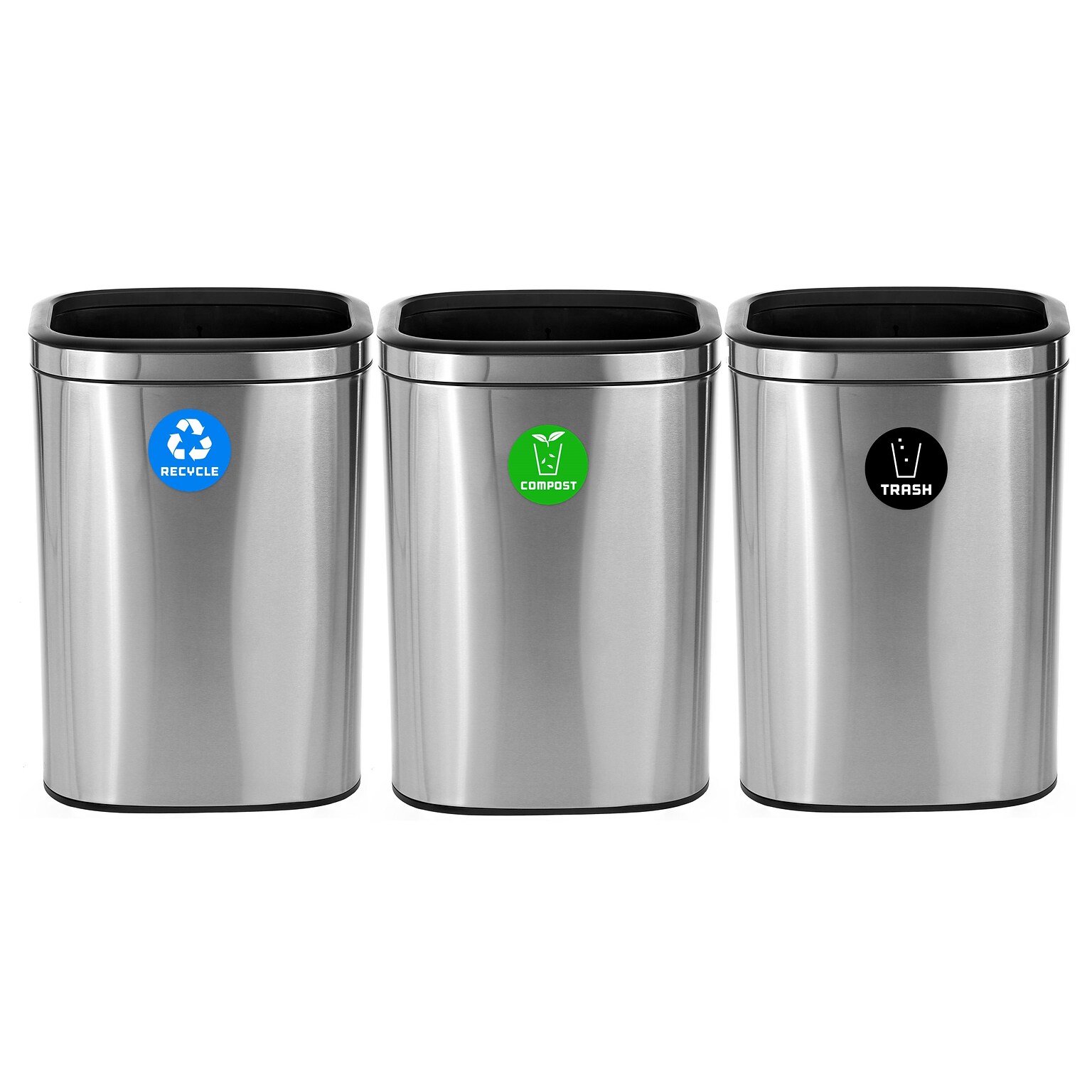 Alpine Industries Commercial Indoor Three-Stream Recycling Station, 10.5 Gallon, Stainless Steel (ALP470-40L-R-T-CO)