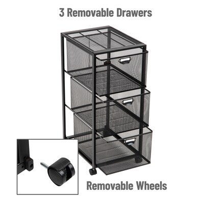 Mind Reader 3-Drawer Multipurpose Cart with Wheels, Metal, Black (3TWHEEL-BLK)