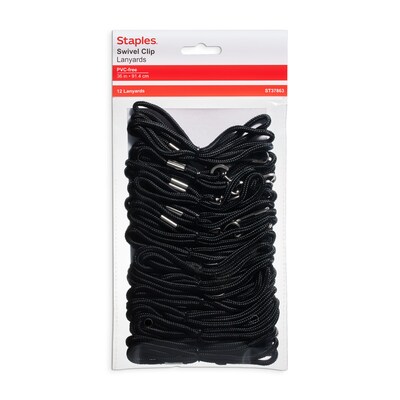 Staples® Lanyards, Black, 12/Pk