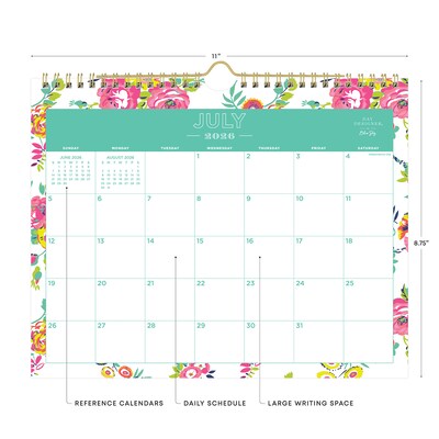 2026-2027 Blue Sky Wirebound Floral 8.75 x 11 Academic Monthly Wall Calendar, Peyton White (107936-A27)