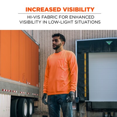 GloWear 8093 High Visibility Long Sleeve T-Shirt, Orange, Medium (21823)
