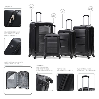 InUSA Pilot 4-Piece Hardside Spinner Luggage Set, TSA Checkpoint Friendly, Coal (IUPILSMLXL-COA)