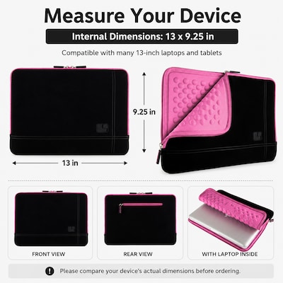 SumacLife 13" Laptop Sleeve, Black/Pink (NBKLEA672)