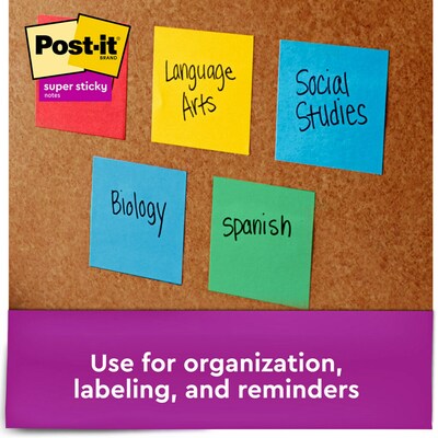 Post-it Super Sticky Notes, 3" x 3", Playful Primaries Collection, 70 Sheet/Pad, 24 Pads/Pack (65424SSANCP)