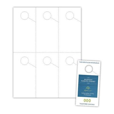 Blanks/USA® 2 3/4 x 5 1/2 Digital Polyester Parking Pass Hangers, White, 60/Pack