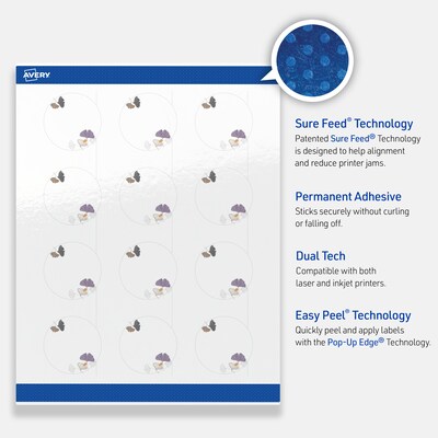 Avery Laser/Inkjet Circle Multipurpose Labels, 2" Dia., White, 120/Pack (S00-F48)