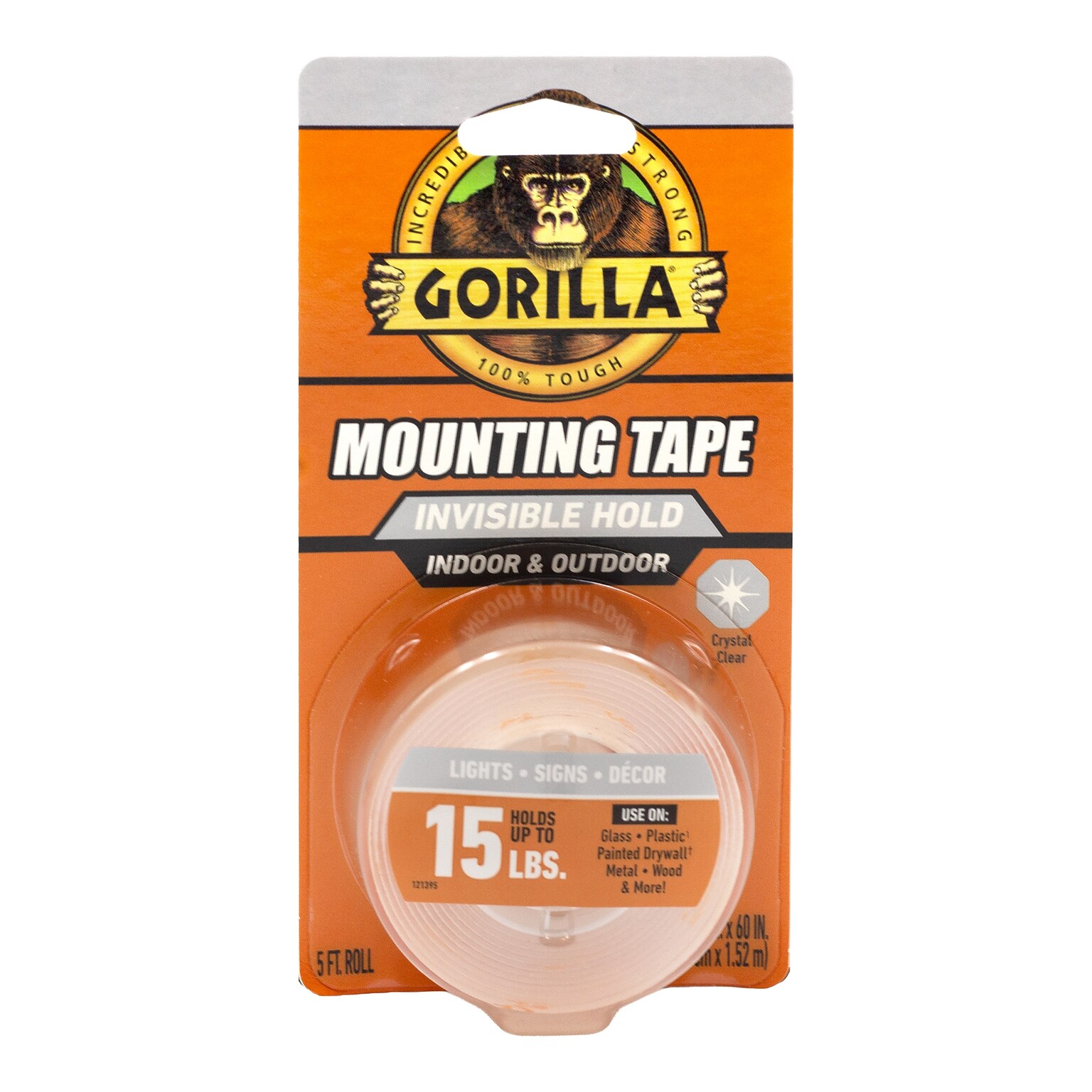 Gorilla Tough & Clear Double-Sided Mounting Tape, 1 x 1.66 yds., Clear (121563)