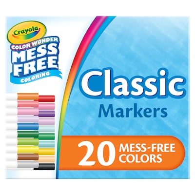 Crayola Color Wonder Washable Water-Based Markers, Assorted Colors, 20/Pack (75-2857)