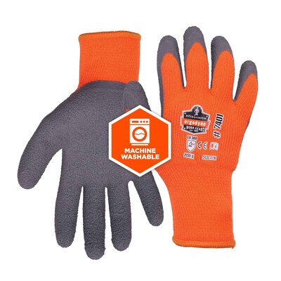 Ergodyne ProFlex 7401 Winter Work Gloves, Fleece Lined, Latex Coated Palm, Orange, XL, 144 Pairs (17895)