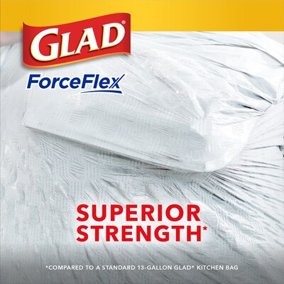 Glad ForceFlex Tall 13 Gallon Mediterranean Lavender Kitchen Drawstring Trash Bags, White, 80/Box (78902)