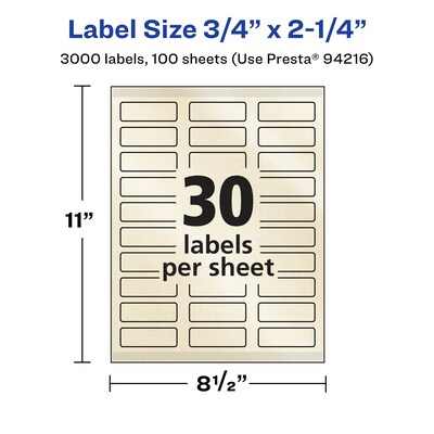 Avery Pearlized Ivory Rectangle Multipurpose Labels, .75" x 2.25", Ivory, 3000/Box (94216)