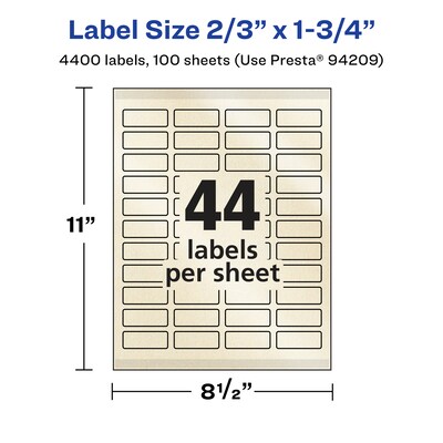 Avery Pearlized Ivory Rectangle Multipurpose Labels, 2/3" x 1-3/4", Ivory, 4400/Box (94209)
