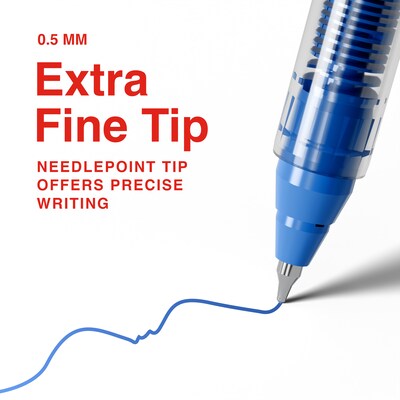 Staples Optiflow+ Rollerball Pens, Extra Fine Point, 0.5mm, Blue Ink, Dozen (ST63316)